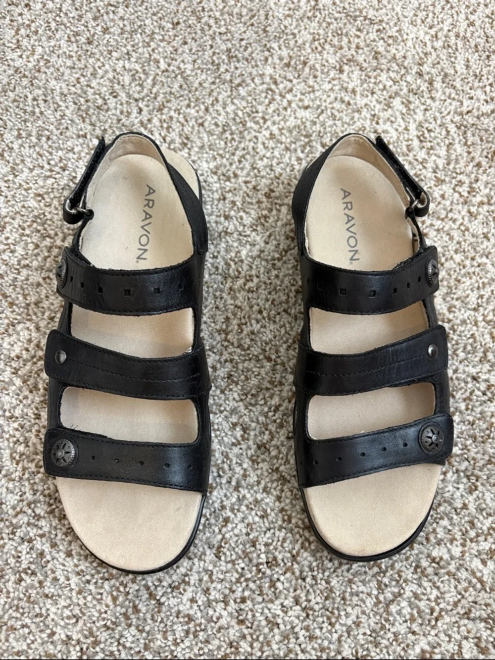 Aravon by New Balance 3 Strap Comfort Sandals Black Leather Size 9 B - Picture 3 of 12